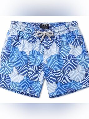 Vilebrequin XXL Swim Trunks Blue White Geometric Umbrella Print Board Shorts